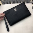 LO--Vu--black Cow leather clutch bag (29cmx19cm)